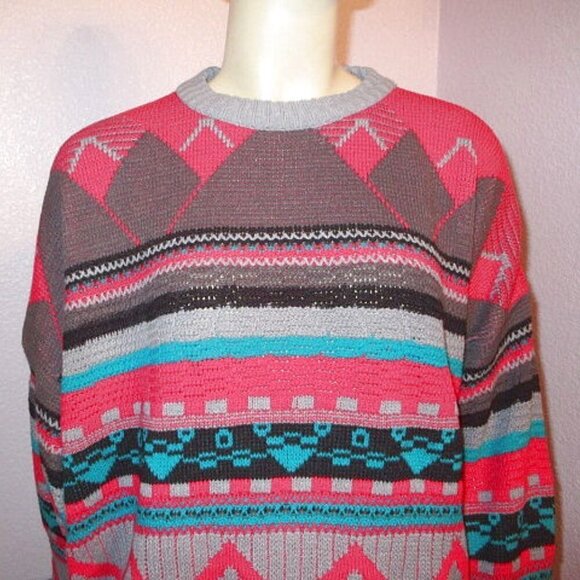 90s Vtg Sears Men's Sweater Size XL Pullover Crop Psychedelic Colorful Y2K - Picture 2 of 7